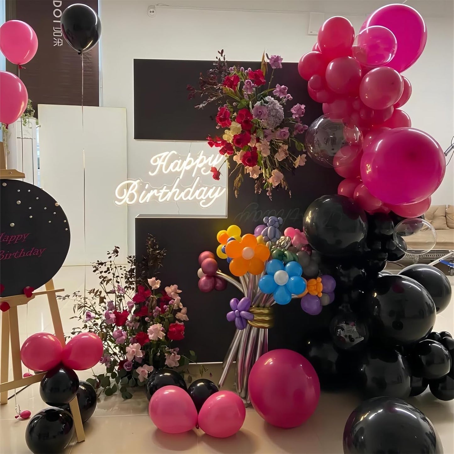 100pcs Hot Pink Balloons, Helium Quality 12 inch Bright Pink Latex Party Balloon for Birthday, Wedding, Engagement, Bridal Shower, Bachelorette Princess Party Supplies(66ft Ribbons)