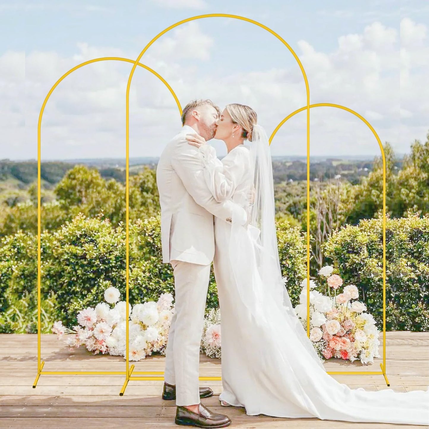 MODFUNS Arch Backdrop Stand and Cover Set 4&5&6ft Gold Arch Stand Royal Blue Arches Backdrop Cover Metal Weddding Arched Frame with Covers for Wedding Party Baby Shower Event Decor