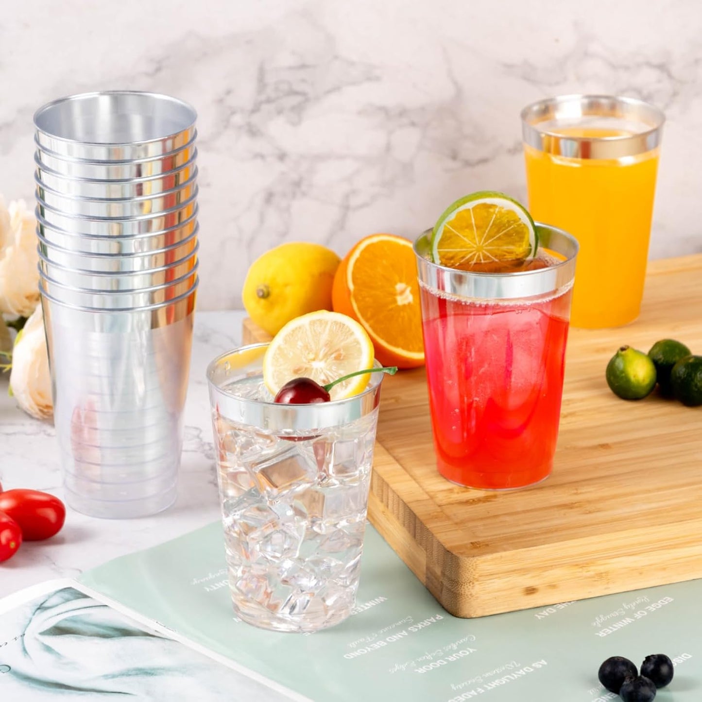 Goodluck 200PCS 12oz Silver Plastic Cups for Party, Disposable Silver Cups, Plastic Cocktail Glasses for Wedding Thanksgiving, Christmas, and Parties