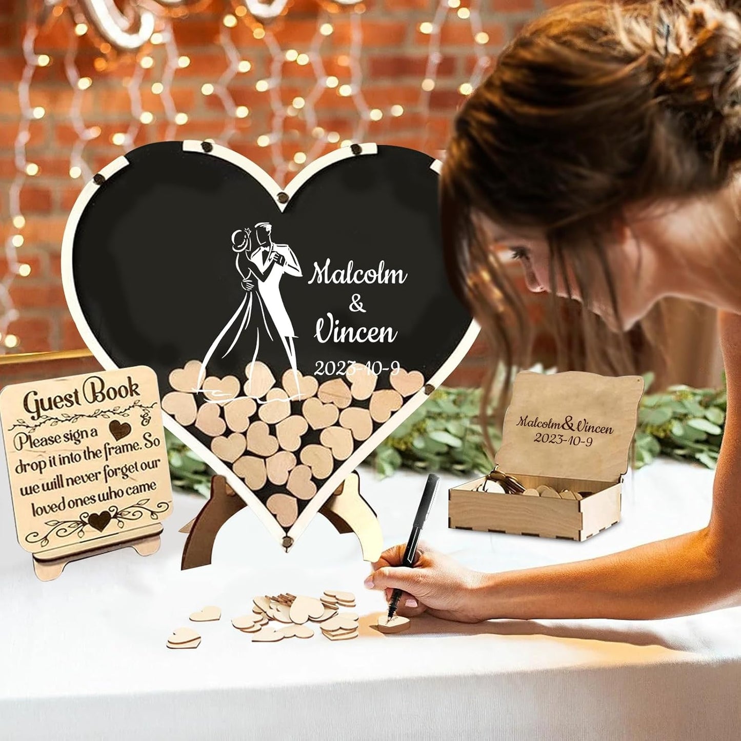 Personalized Wedding Guest Book Alternative Custom Name & Date Guestbook Sign Customized Guest Book Drop Box Decor for Wedding Anniversary Party Birthday(Style 10)