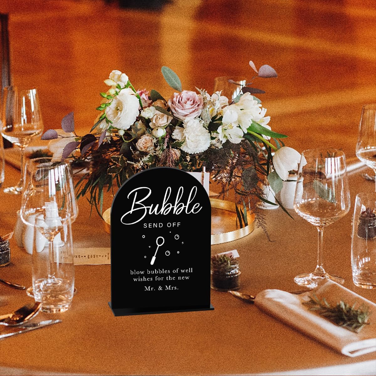 Acrylic Wedding Sign Wedding Signs for Ceremony Bubble Send Off Sign for Wedding Modern Calligraphy Arch Acrylic Table Top Sign for Wedding Reception and Event Party Table(black）