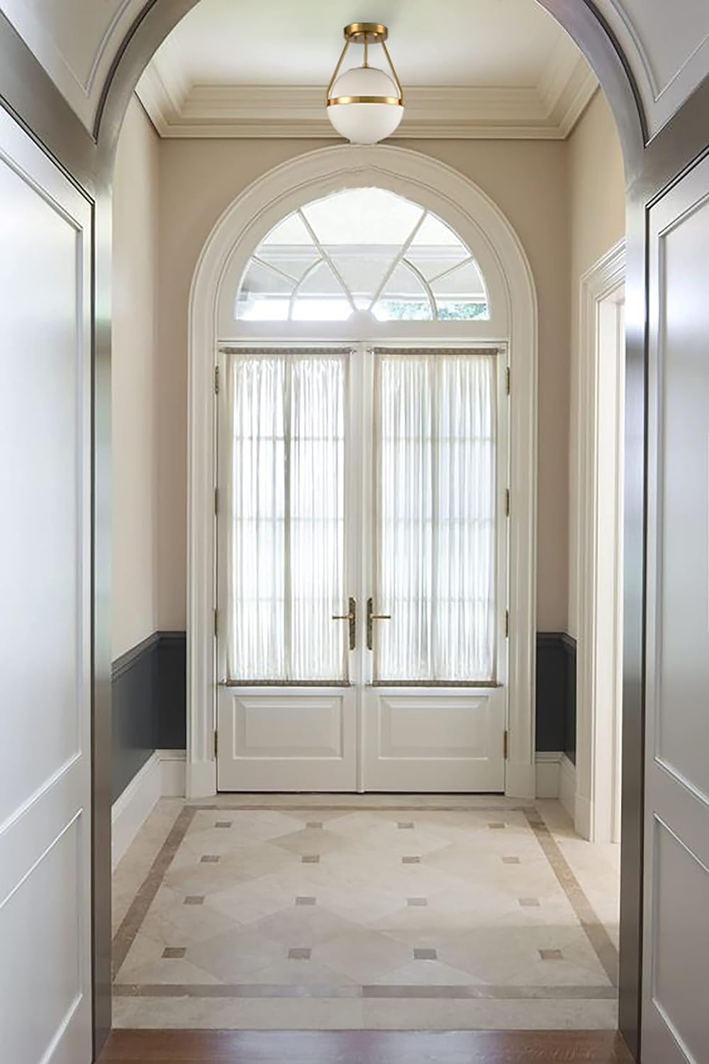 HOLKIRT Mid Century Modern Globe Semi Flush Mount Ceiling Light Fixture,White Opal with Brass Finish,Living/Dinning Room