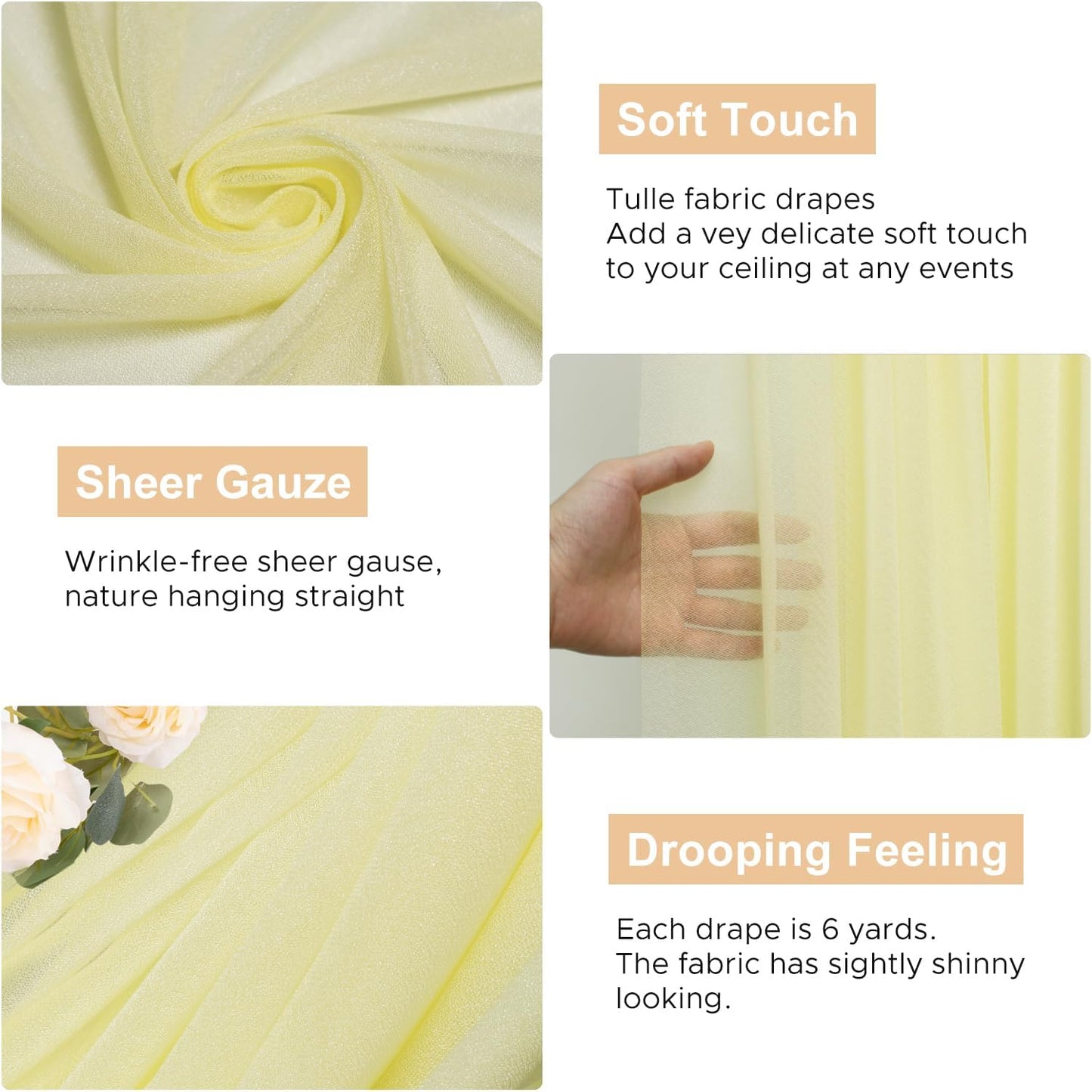 Wokceer Beige Wedding Arch Draping Fabric Backdrop 3 Panels 28.7" X 20FT Sheer Drapes Fabric for Wedding Arbor Ceremony Party