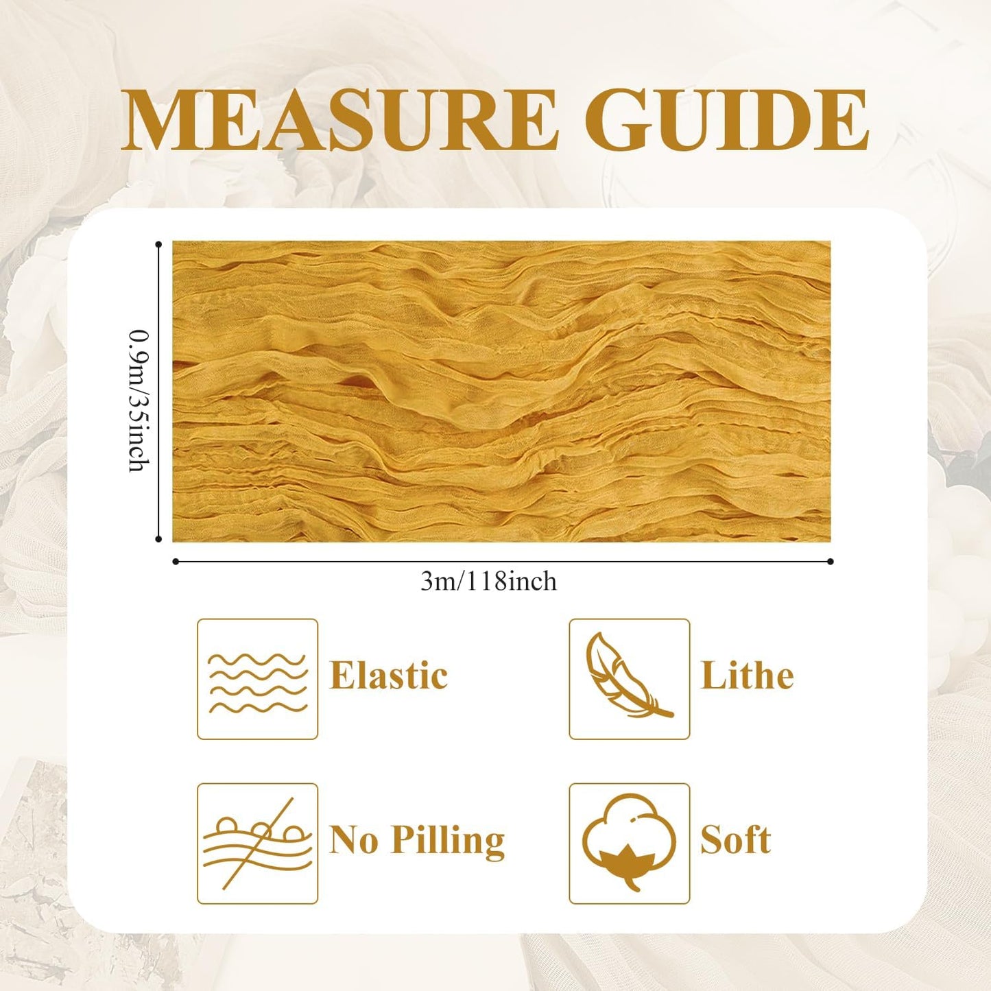 Asee'm Cheesecloth Table Runner 120 Inches Long Gold Boho Gauze Cheese Cloth Runner 10FT Rustic Sheer Fall Table Runners for Thanksgiving Christmas Wedding Party Baby Shower Decoration