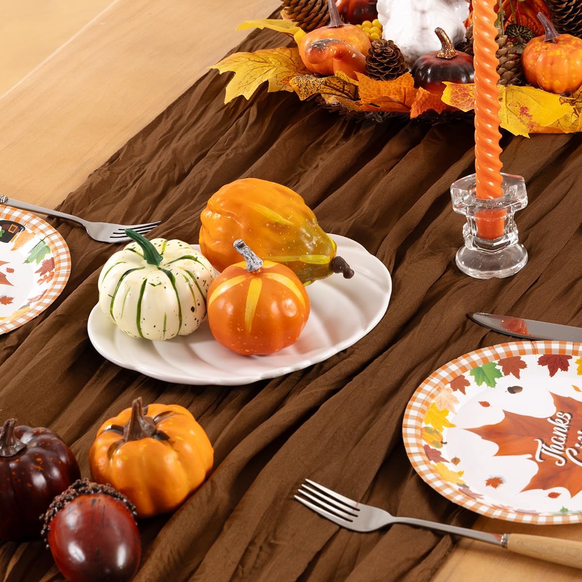 Brown Cheesecloth Table Runner Tan Fall Table Runner Boho Gauze 120 Inches Marron Cheese Cloth Fall Table Decorations for Thanksgiving Wedding Bridal Baby Shower Tea Party Decor