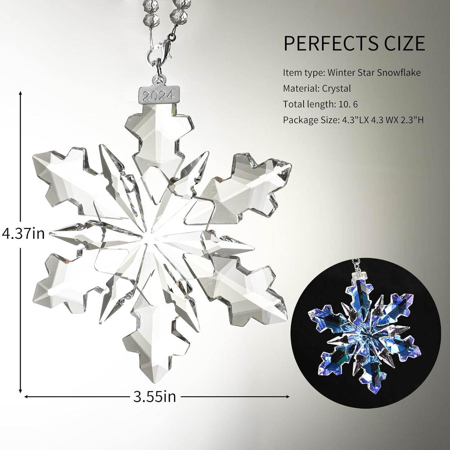 2024 Annual Edition Crystal Snowflake Ornament Christmas Ornament Home Decor Gift (Clear)