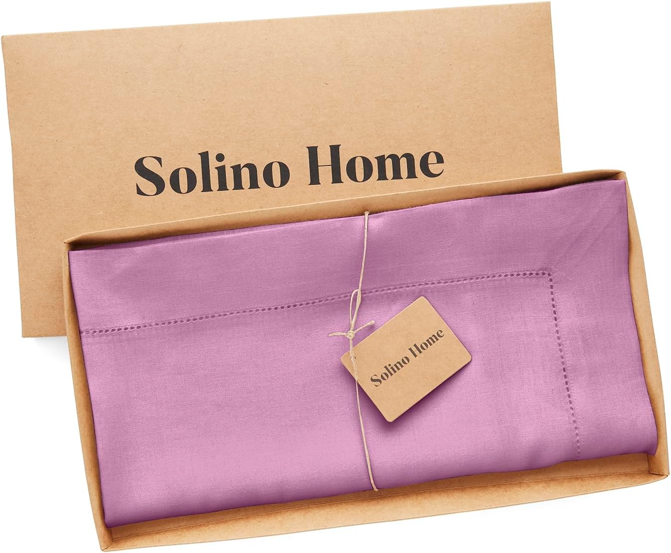 Solino Home Linen Tablecloth 52 x 52 Inch - 100% Pure Linen Violet Square Tablecloth - Classic Hemstitch, Machine Washable Table Throw for Halloween