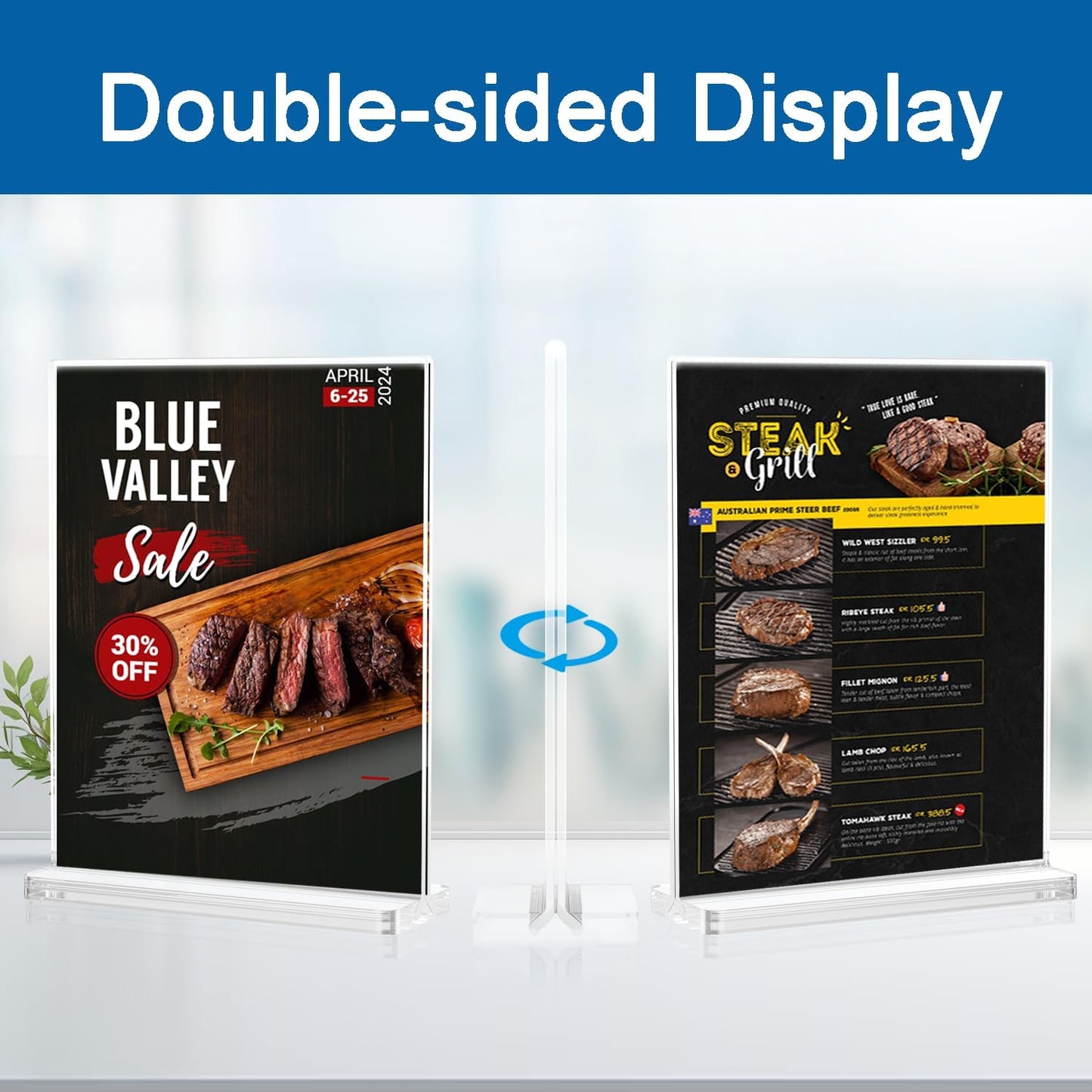 BlueValley Acrylic Sign Holder 5x7 Vertical – 12 Pack Double Sided Clear Plastic Display Stand for Table Menu, Flyer, Photo, Document – Standing Desktop Frame for Office, Retail, Home, Commercial Use