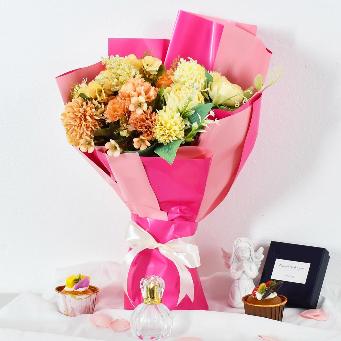 BEISHIDA 20Pcs Pink and Hot Pink Flower Bouquet Wrapping Paper - Double Sided Matte Colors Waterproof Wrapping Paper for Floral Wrap Florist Packing Supplies Valentine's Christmas Birthday Gift Wrap