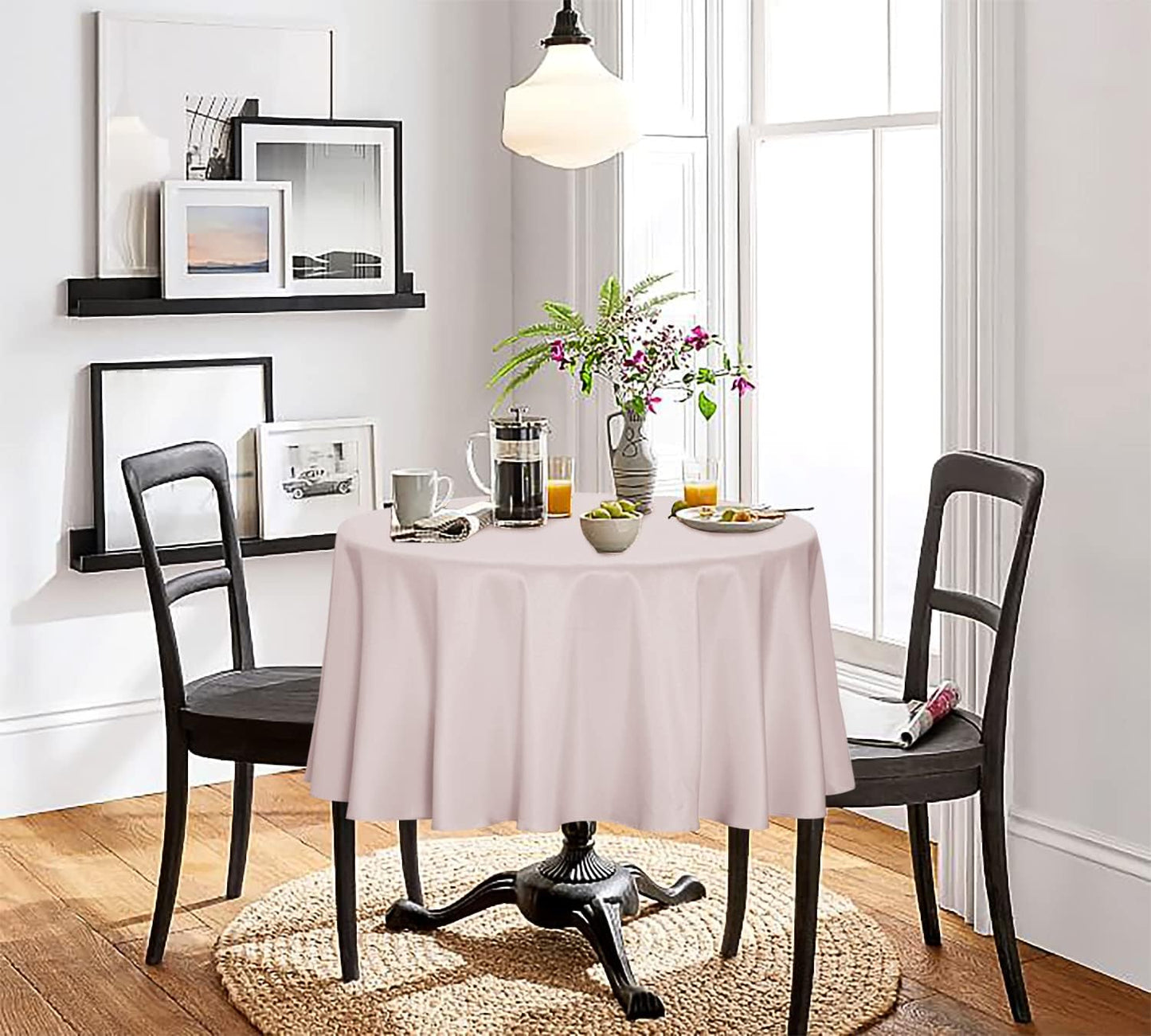 sancua Round Tablecloth - 90 Inch - Water Resistant Spill Proof Washable Polyester Table Cloth Decorative Fabric Table Cover for Dining Tables, Buffet Parties and Camping, Blush