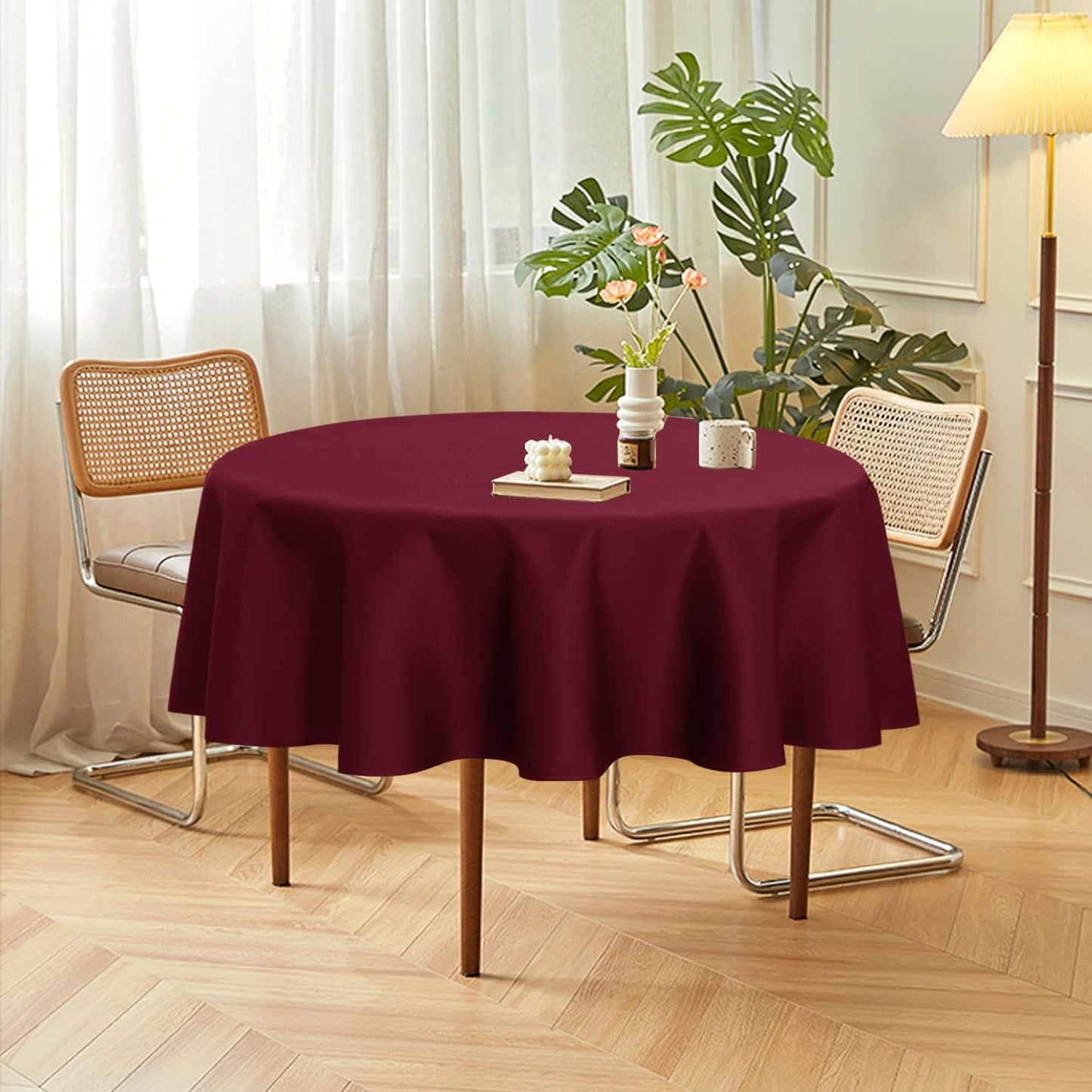 sancua 2 Pack Round Tablecloth 60 Inch Burgundy, Stain and Wrinkle Resistant Table Cloth - Washable Polyester Table Cover for Dining Tables, Buffet Parties and Camping