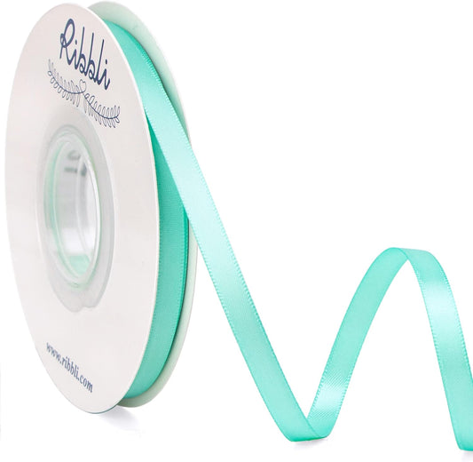 Ribbli Aqua Blue Double Faced Satin Ribbon,1/4” x Continuous 25 Yards,Use for Bows Bouquet,Gift Wrapping,Wedding Cards Decorating