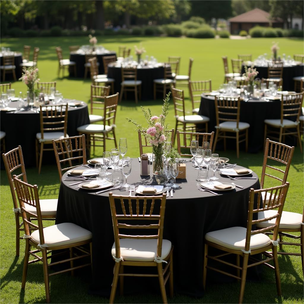 sancua Round Tablecloth - 108 Inch - Water Resistant Spill Proof Washable Polyester Table Cloth Decorative Fabric Table Cover for Dining Tables, Buffet Parties and Camping, Black