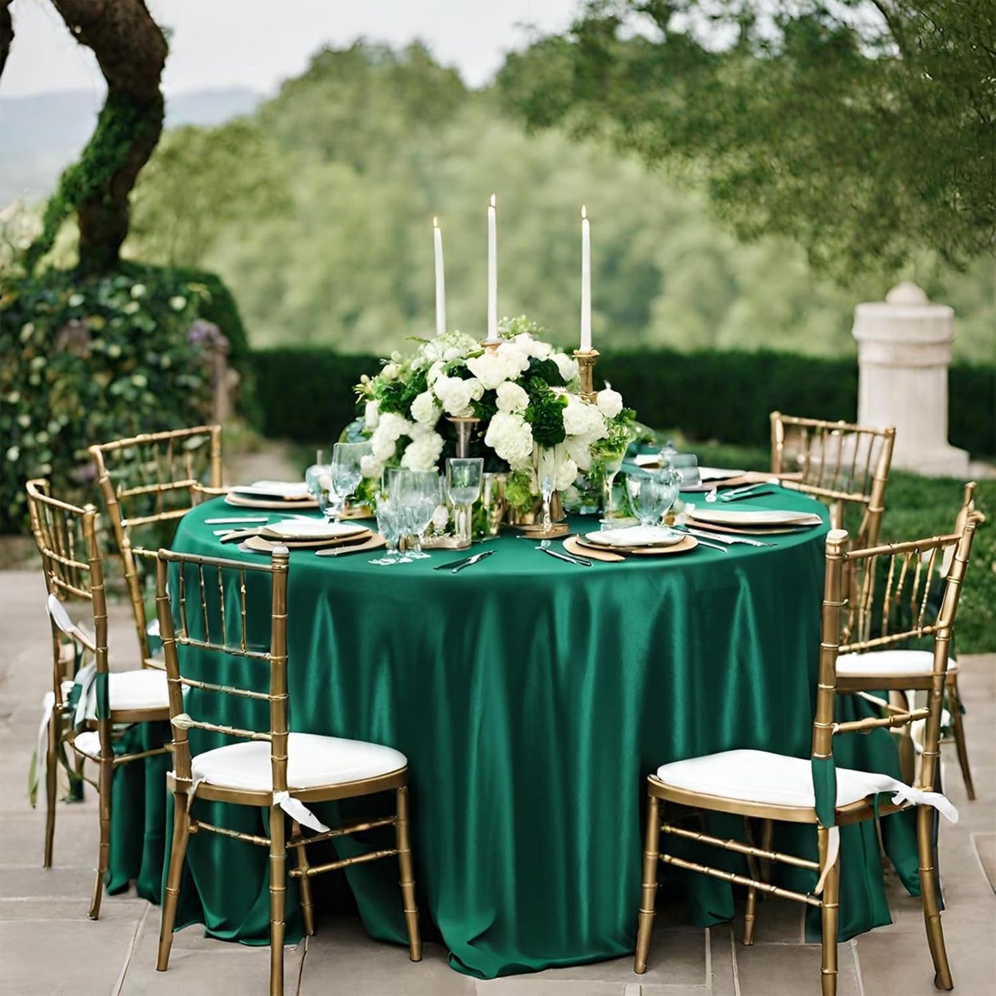 12 Pack 108 Inch Hunter Green Satin Tablecloth - Silky Round Tablecloth Overlay Smooth Fabric Table Cover, Bright Table Decoration for Wedding Party Banquet Events Restaurant Kitchen Dining