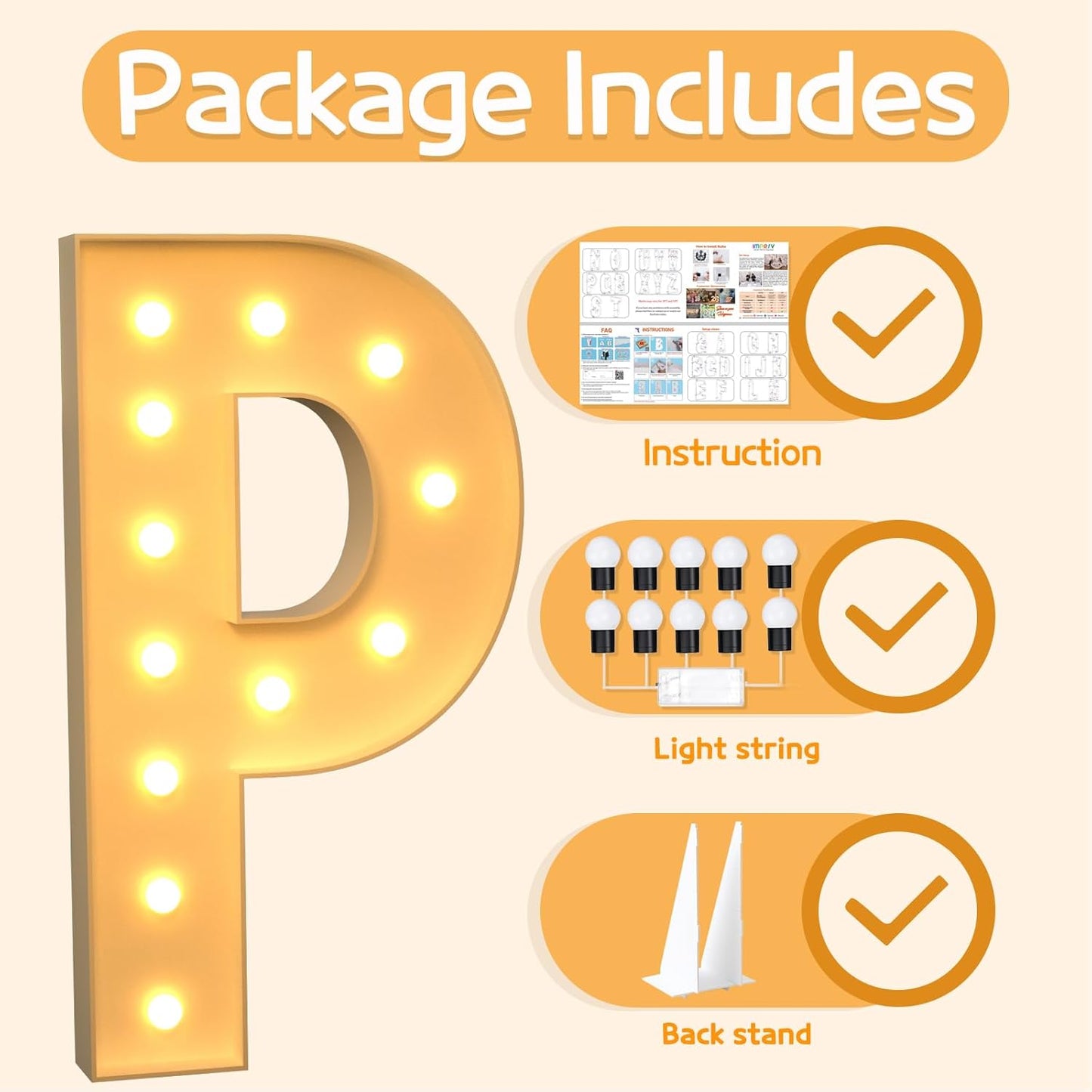 Marquee Letters 4 Feet Tall Large Light Up Letters P Happy Birthday Decorations Marry Me Proposal Engagement Party Decor Yellow Light Birthday Decorations Balloon Arch Kit Foam Sign P