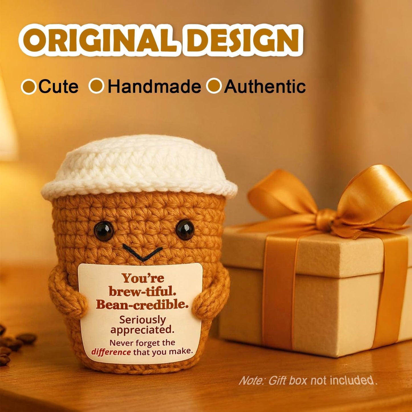 Coffee Lovers Gifts for Women, Positive Espresso Emotional Crochet Handmade Support, Small Appreciation Gifts for Coworker, Teacher Friends Thank You Gift