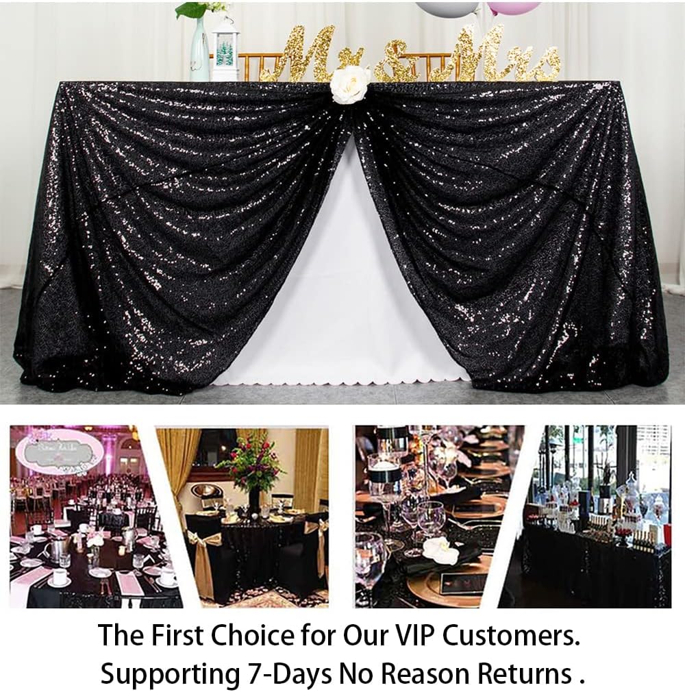 ShinyBeauty Sequin Tablecloth Black 72''x72'' Square Black Glitter Table Cover for Parties Wedding Event Decor Sparkley Tablecloth Kitchen Linen