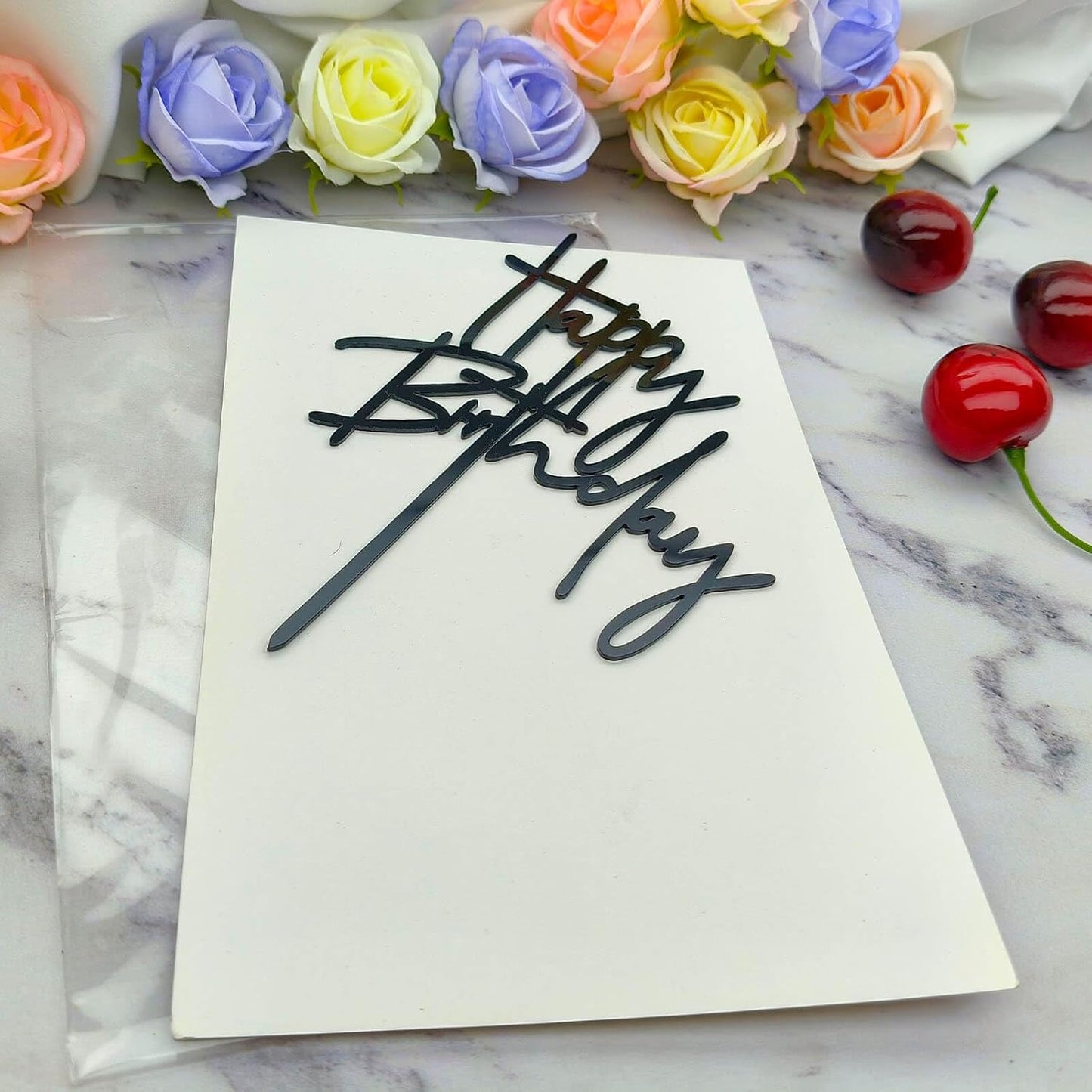 Black Happy Birthday Cake Topper – 1 pc, 5.3x3.9 Inch Acrylic Cake Decorations – Easy-to-Use Birthday Topper for Cakes, Cupcakes & Parties