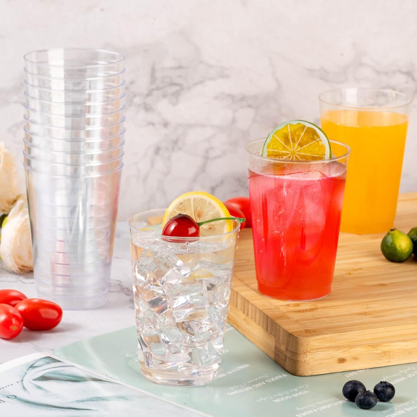 Goodluck 50PCS 12oz Clear Plastic Cups for Party, Disposable Clear Plastic Cups, Cocktail Glasses for Wedding Thanksgiving, Christmas, and Parties
