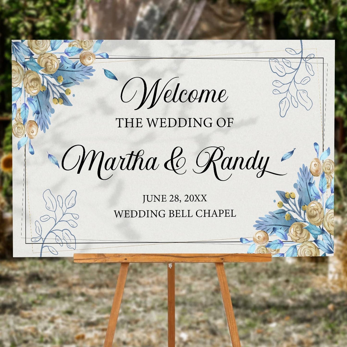 Editable Watercolor Wedding Welcome Sign, Boho Floral Template, Printable Blue Ceremony Decor, Minimalist Reception Signage