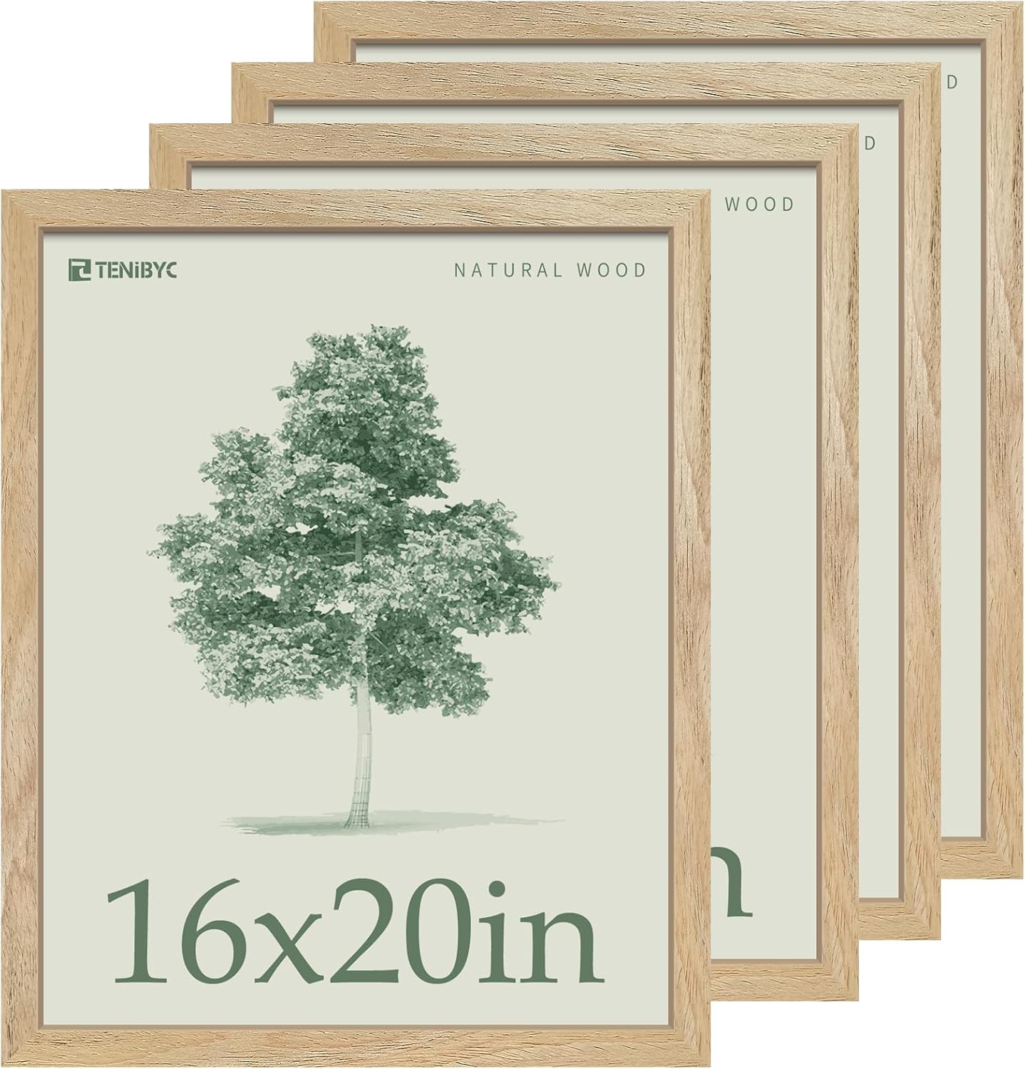 16x20 Poster Frame 4 Pack, Natural Solid Wood Picture Frame, HD Tempered Glass, Wall Gallery Frame