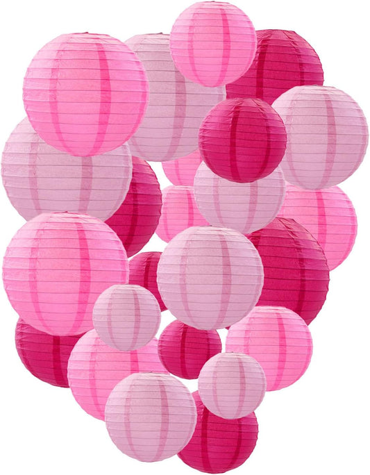 Pink Paper Lanterns Decorative, Chinese/Japanese Hanging Round Paper Lanterns Decorations for Wedding, Bridal/Baby Shower, Valentine's Day, Gender Reveal (12 PCS)