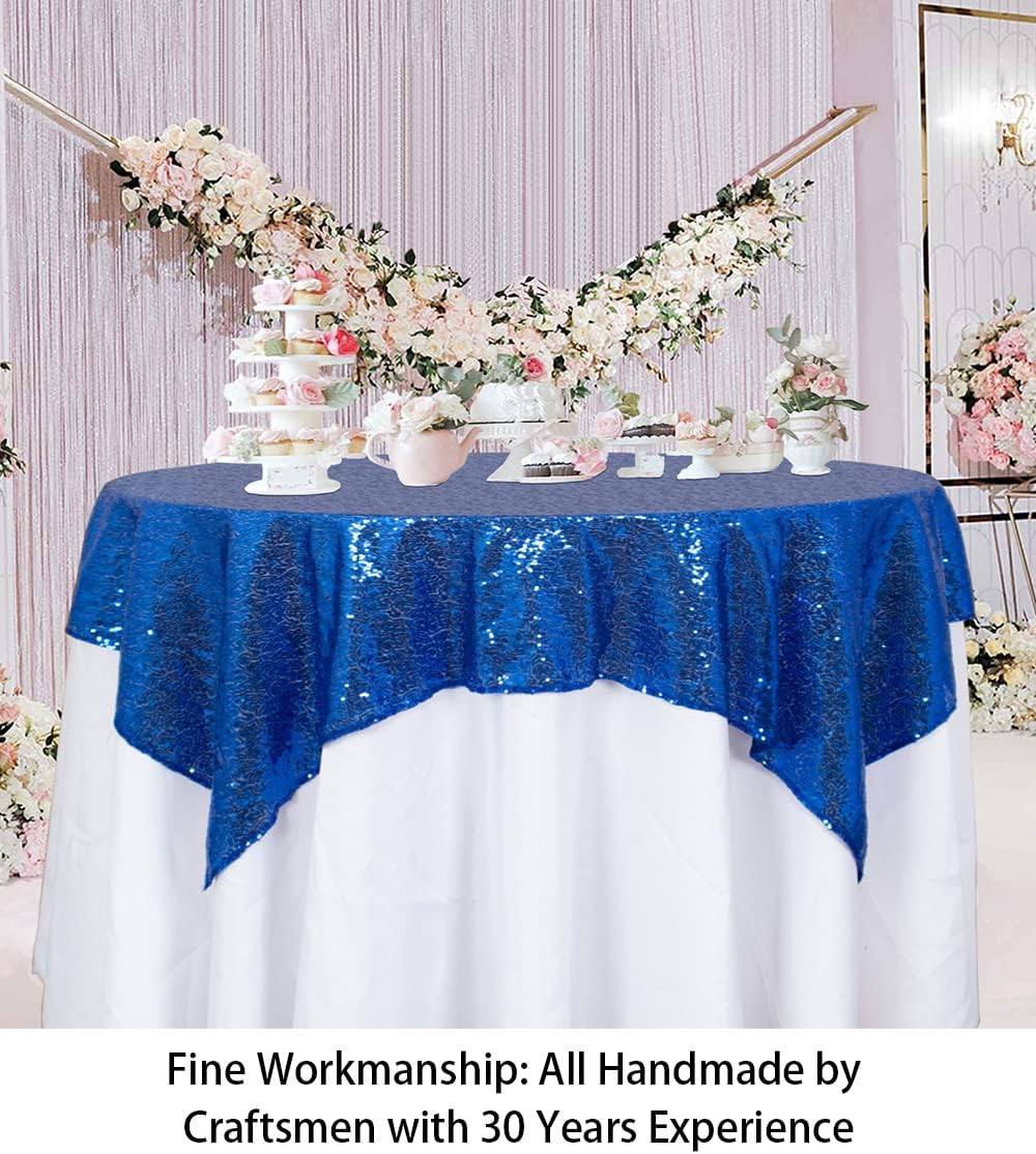 ShinyBeauty Sparkling Royal Blue Sequin Tablecloth 54x54 Inch - Glitter Dining Table Cover for Birthday Wedding Party Decor, Elegant Luxury Table Linen Overlay