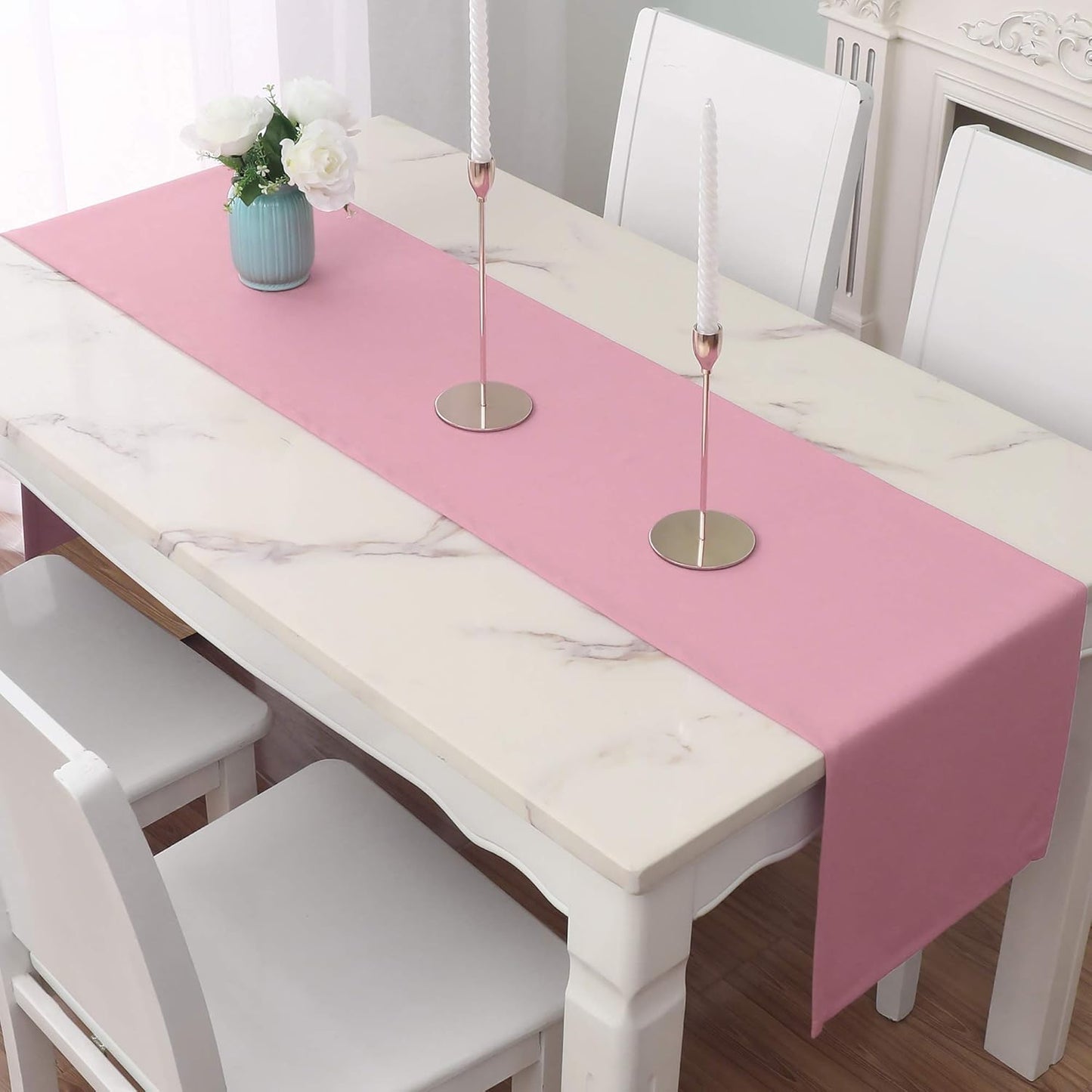 DUALIFE Valentines Day Table Runner 14x72 Inch Pink Table Runner Wedding Anniversary Party Mother's Day Table Runners Decor Hot Pink 2 Pieces