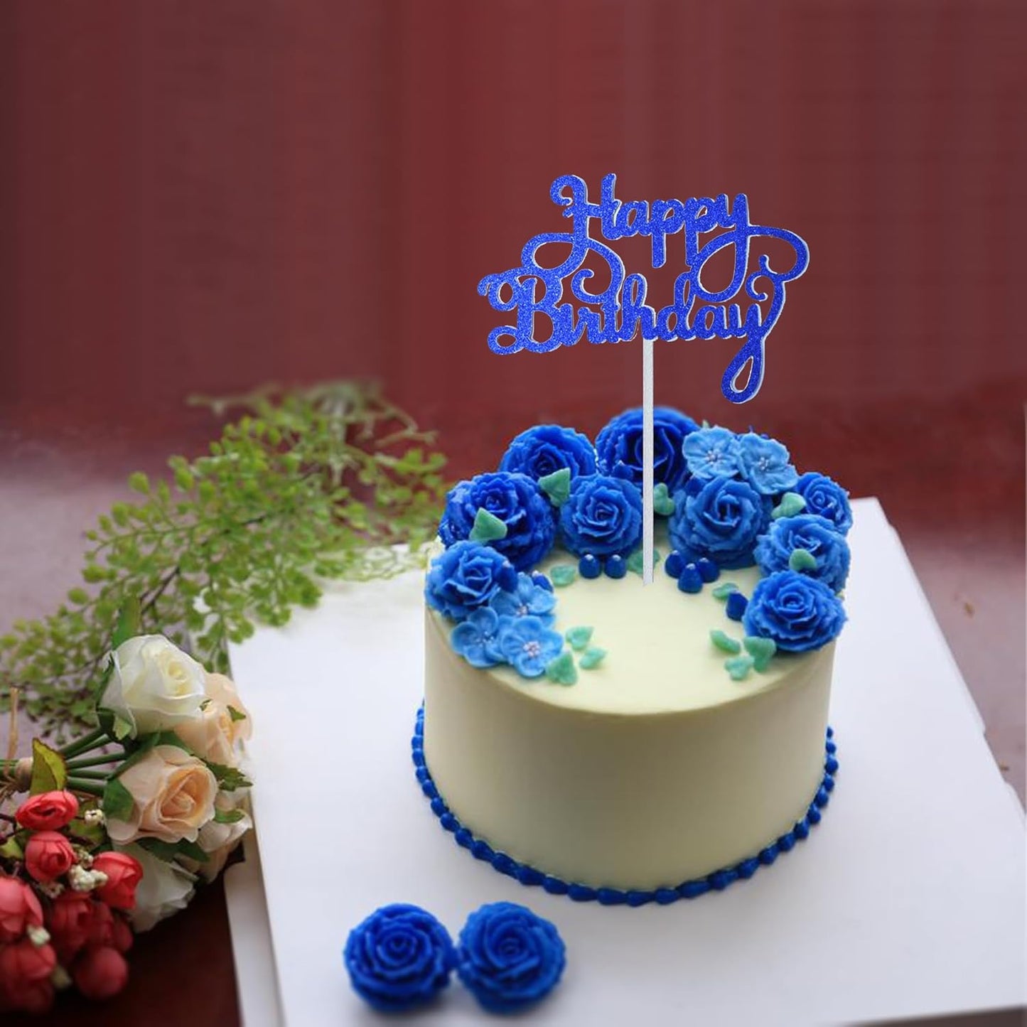 24 Pack Multi Colors Birthday Cake Topper Set, Glitter Cake Bunting Decor Birthday Cake Picks Party Decorations Supplies(Classic)