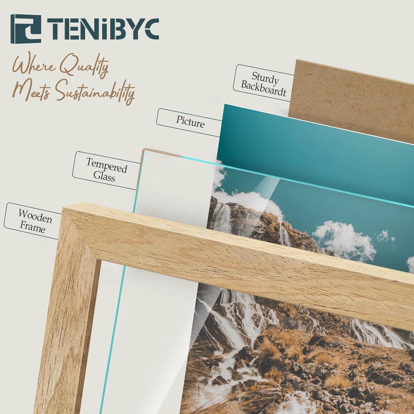 11x14 Picture Frame Set - 4 Pack, Natural Solid Wood, HD Tempered Glass, Elegant Wood Grain, Wall Gallery Photo Frame