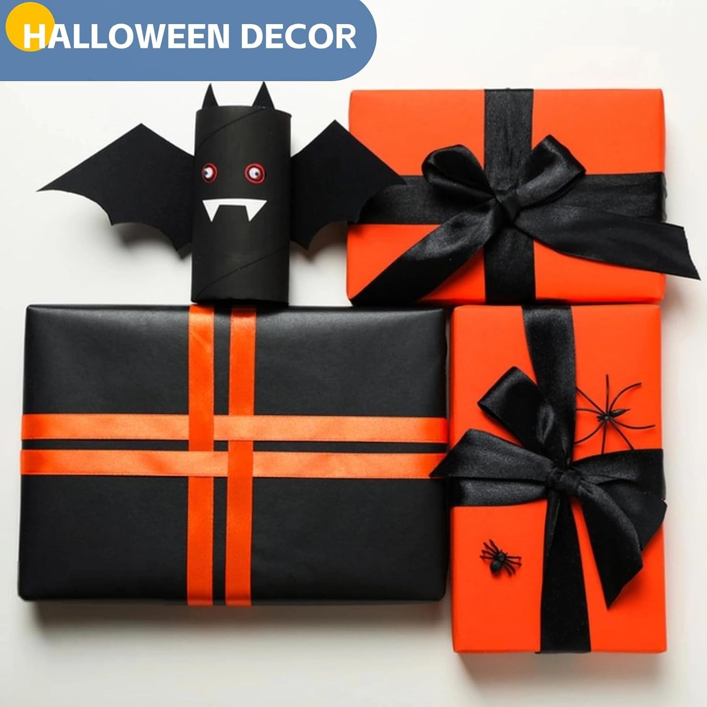 Orange Halloween Wrapping Paper, 15"x900" (75FT) Art Craft Kraft Poster Construction Bulletin Board Decorative Paper Roll, Perfect for Christmas, Eid, Anniversary, Wedding, Birthday 80GSM 55LB