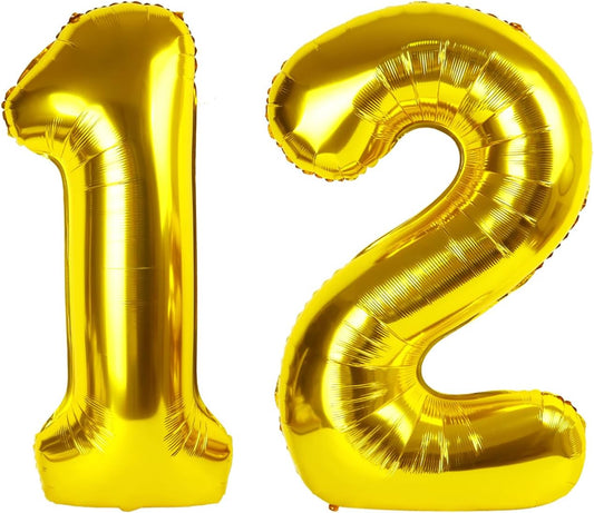 Gold 40 Inch Big Number Balloon Birthday Decoration, Number 12 Helium Balloon 12 Twelve Celebration, Boy Girl Baby Anniversary Party Graduations Supplies Decorations
