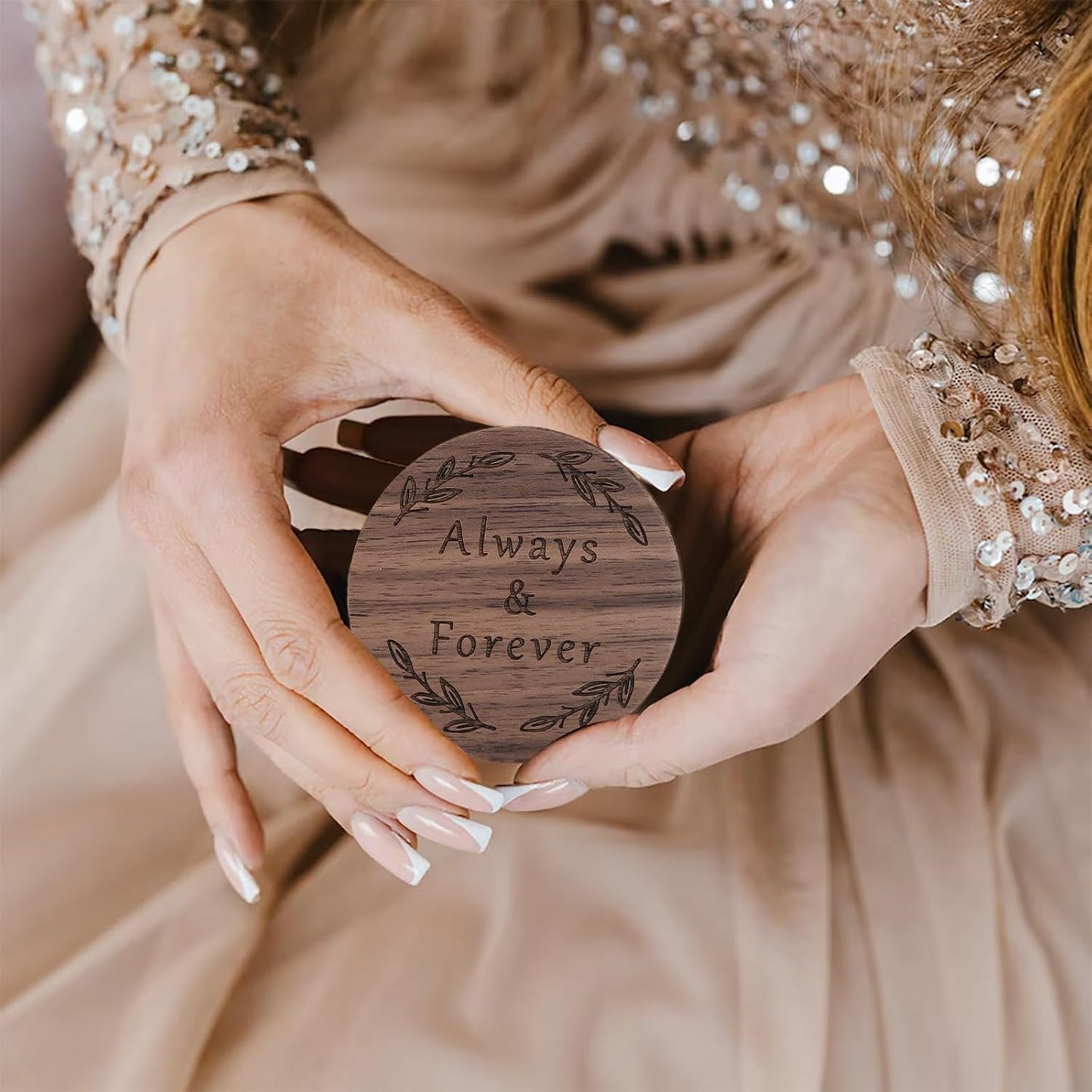 Ring Box, Wooden Ring Box for Wedding Ceremony Ring Bearer Box, Engagement Ring Holder Gift for Anniversaries day, Birthday Gift (Always&Forever)