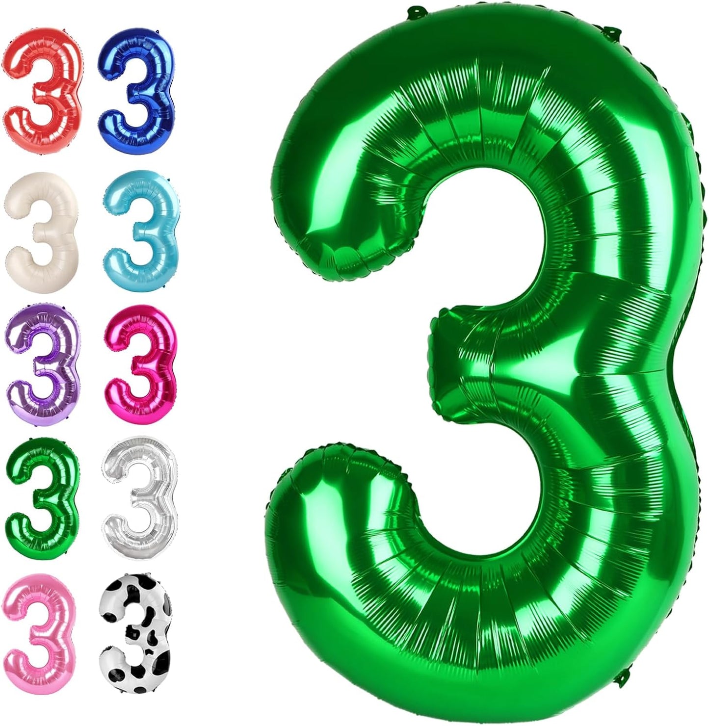 40 Inch Green 3 Large Number Balloon, 3 13 23 30 33 36 38 Green Birthday Party Decorations, Number Three Foil Balloons for Anniversary Party Graduations Celebration Supplies