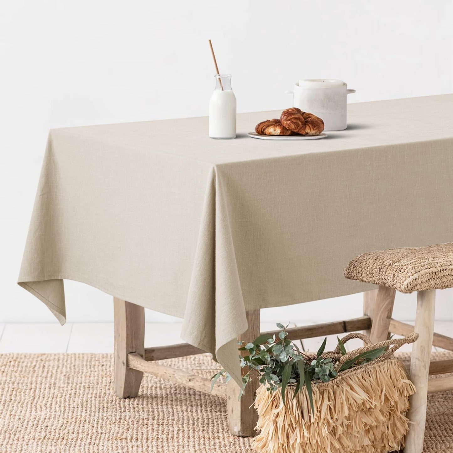 MIULEE Natural Linen Cotton Blend Tablecloth Rectangle, Luxury Waterproof Stain Resistant Durable Farmhouse Oblong Table Cloth for Dining Party Christmas Weddings Birthday, 52 x 120 inch, Ivory Cream