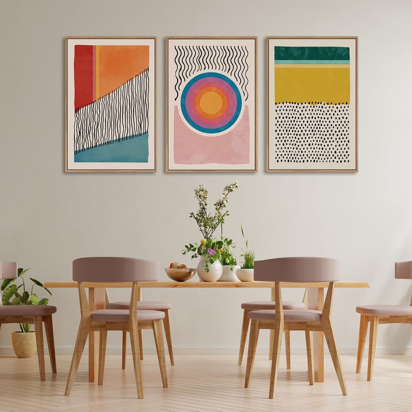 myusuar 3 Piece Large Modern Abstract Canvas Framed Wall Art For Living Room, Midcentury Minimalist Boho Wall Art Decor Posters Prints For Bedroom Office, 16x24in