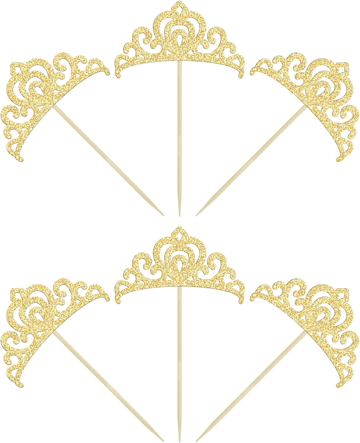 Gyufise 24Pcs Gold Princess Crown Cupcake Toppers Glitter Princess Cake Pick Decorations for Wedding Girl Birthday Baby Shower Party Decorations