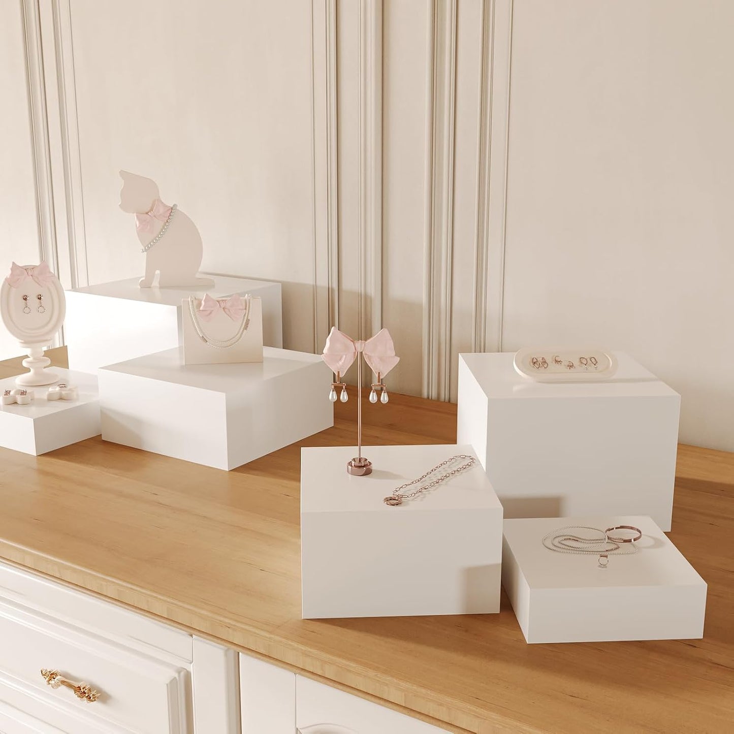 PecMuikee Buffet Risers, Food Risers for Buffet Table, Display Stand Shelf for Catering Dessert Collectibles Jewelry Figures Show, Acrylic Cube Display Nesting Risers with Hollow Bottoms 3PCS