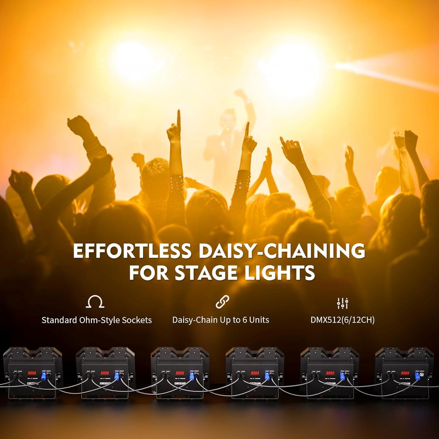 Stage Lights, 4X100W COB Spotlight LED Par Can Retro Lights, 2 in 1 Cool White & Warm White DMX512 Sound Activated Blinder Uplights for Events Parties Wedding Church Concert Studio Show Dance - 6Packs