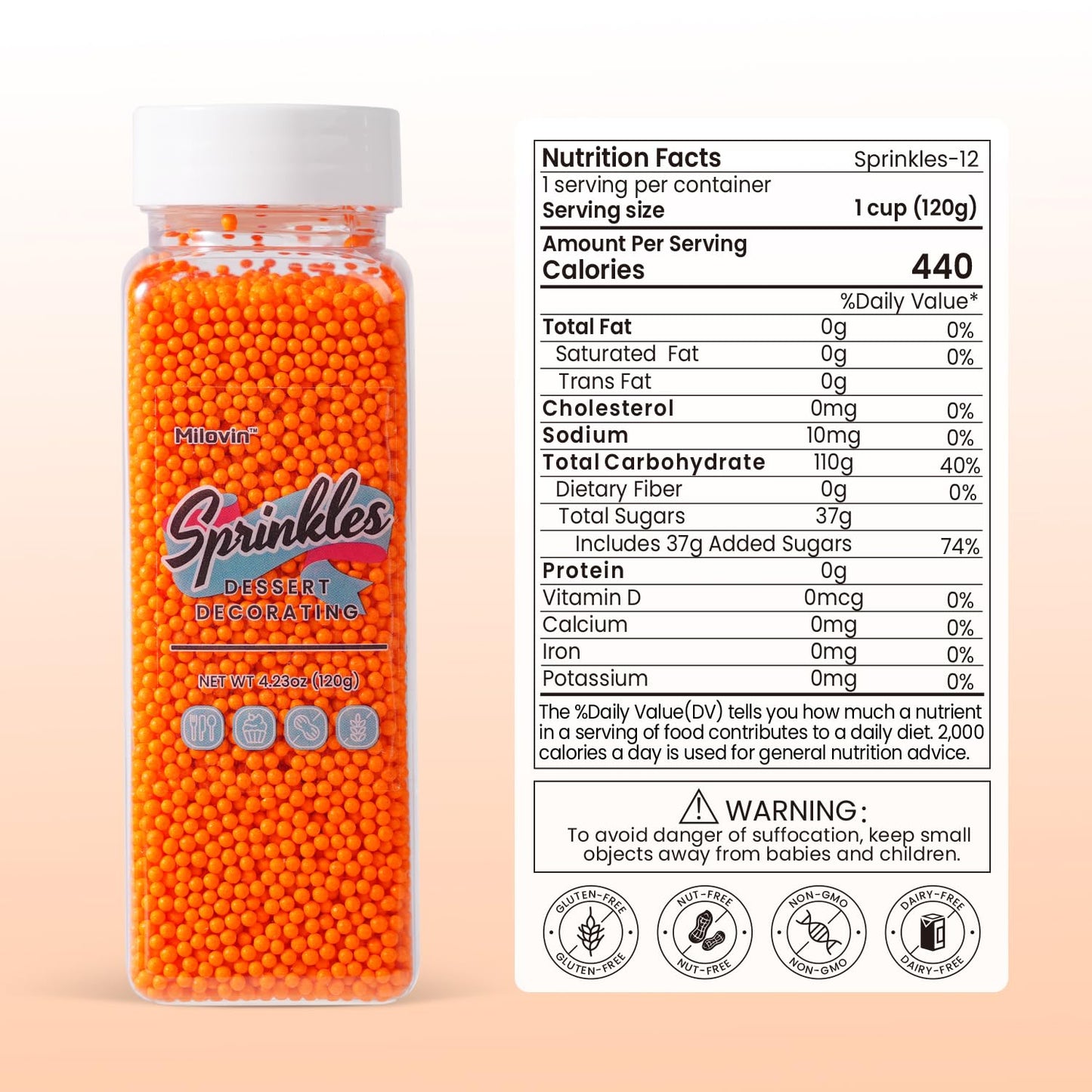 Edible Orange Sprinkles, Nonpareil Sprinkle, Orange Sprinkles for Cupcakes, Cakes, Cookies, Macarons, Ice Cream, Perfect for Halloween, Fall, Thanksgiving Day(120g/4.23oz)