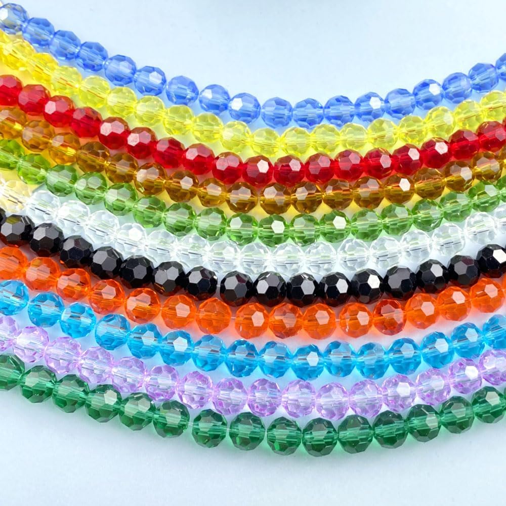 200 PCS 6mm Crystal Glass Beads Round Multiple Faceted Loose Spacer Glass Beads for DIY Handcrafte Bracelet Necklace Earring Jewelry Making(Grey)