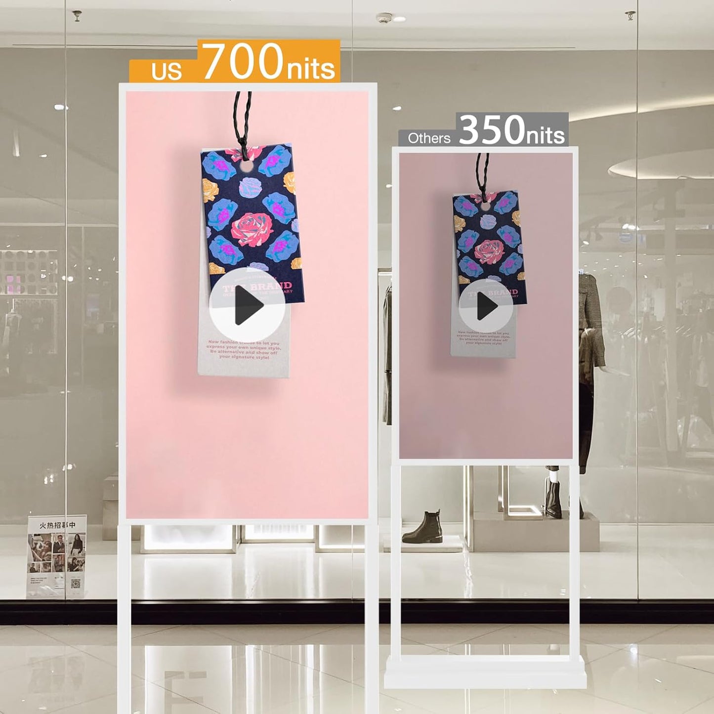 55 Inch Digital Signage Kiosk LCD Advertising Display Menu Displays Indoor Android Floor Standing Vertical Poster White, 2+32GB, 2K FHD, 700nits, USB