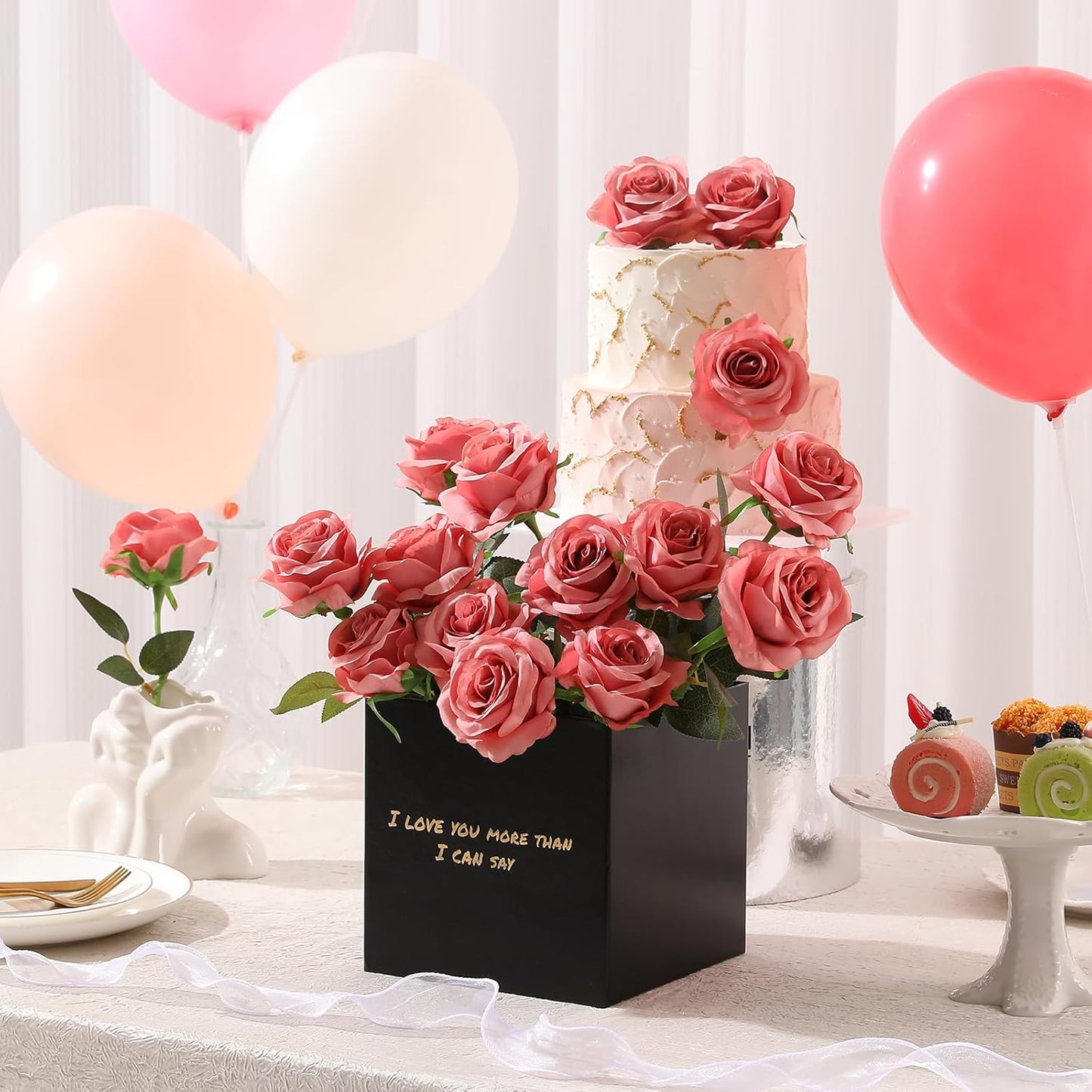 Tifuly Dusty Pink Roses Artificial Flowers -12 Pcs Long Stem Silk Roses, Realistic Fake Roses with Stems for Bridal Bouquets, Home and Office DIY Decor