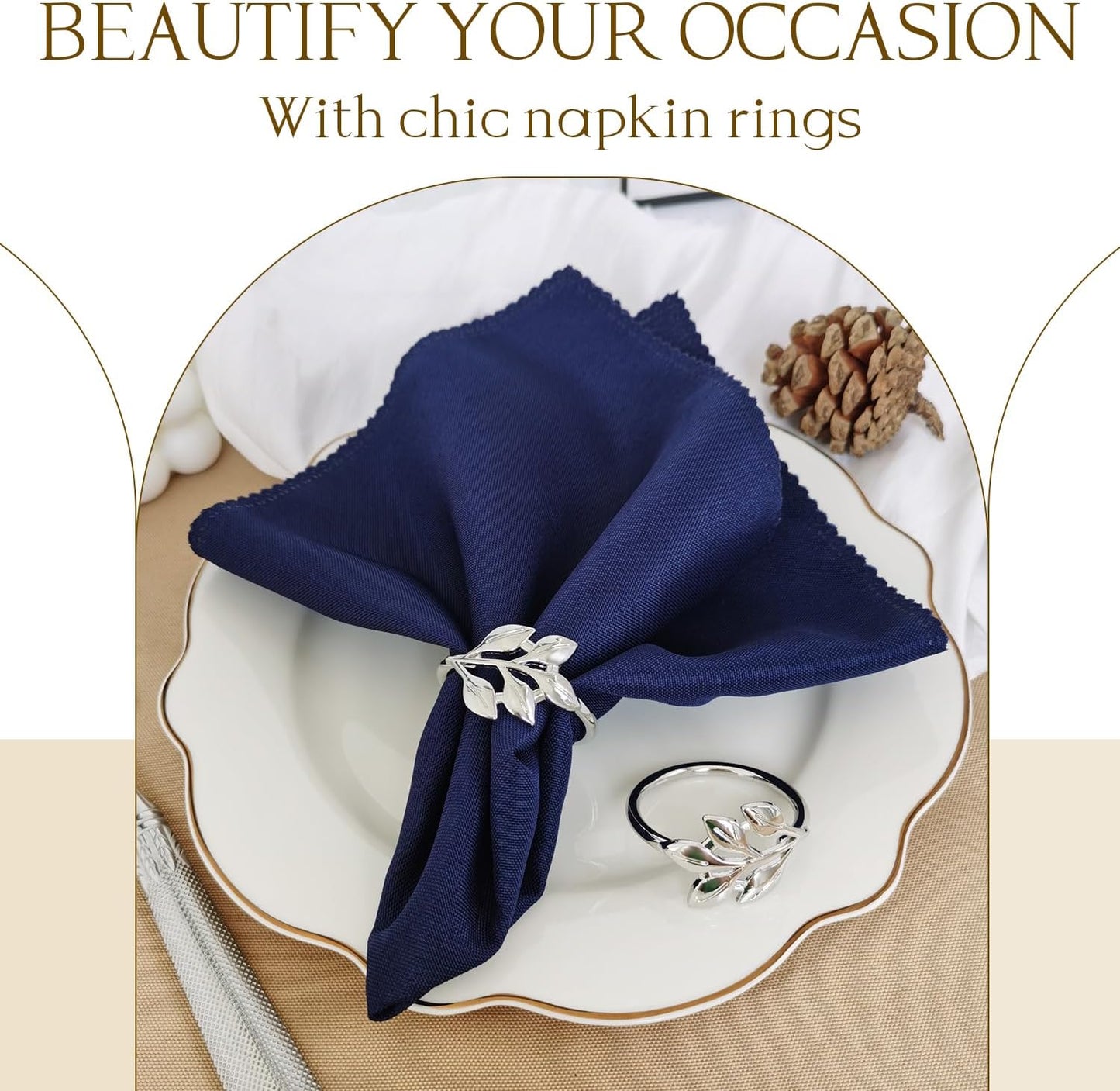 Silver Napkin Rings Set of 10 - Metal Napkin Rings for Table Settings, Weddings, Holiday Party Tables