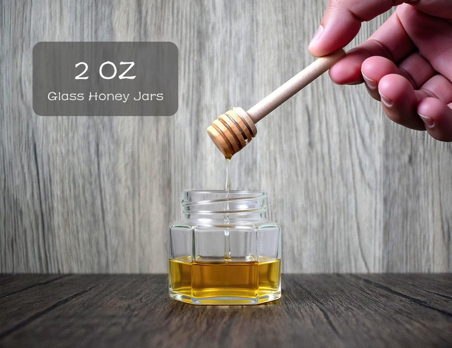 Adabocute Honey Pot, Mini Glass Honey Jars with Wood Dipper, Gold Lid, Bee Charms, Gold Organza Bags, Thank-you Tags, Ideal for Baby Showers Wedding Favors Party Favors, 2oz 30 Pack