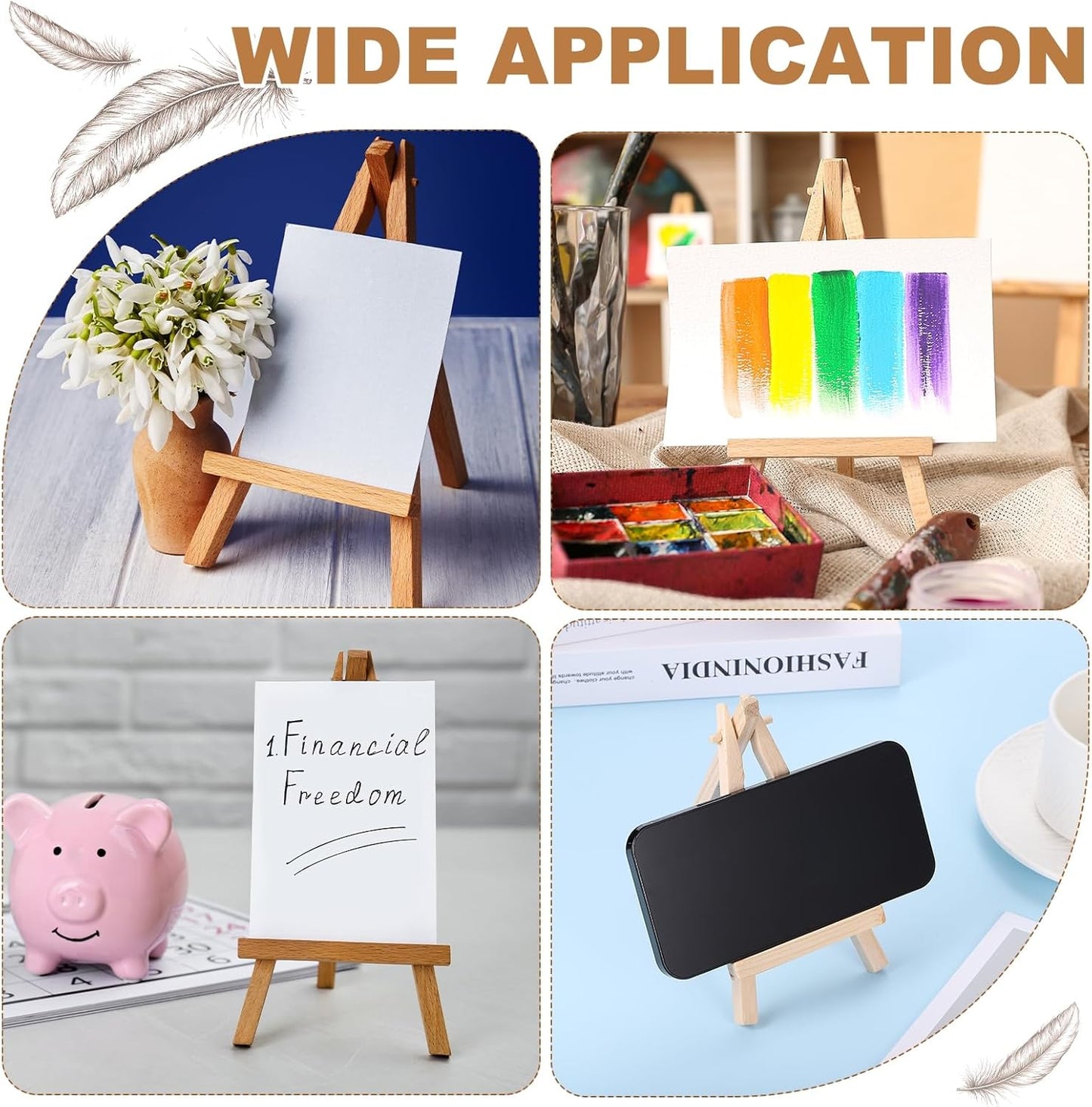 MECCANIXITY Mini Wood Display Easels, 19.3"x10.6"A-Frame Painting Tabletop Easels Holder Stand for Artists Beginners Displaying Small Canvases Art Photos Business Cards(Pack of 3, Wood Color)
