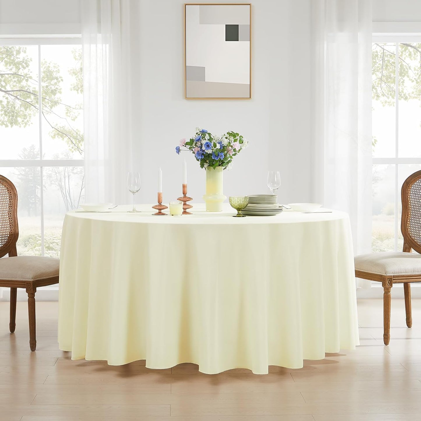 Round Tablecloth 132 Inch 6 Pack Ivory Tablecloths Washable Decorative Linen Polyester Table Clothes Cover for Dining Table Banquets Buffet Parties and Wedding