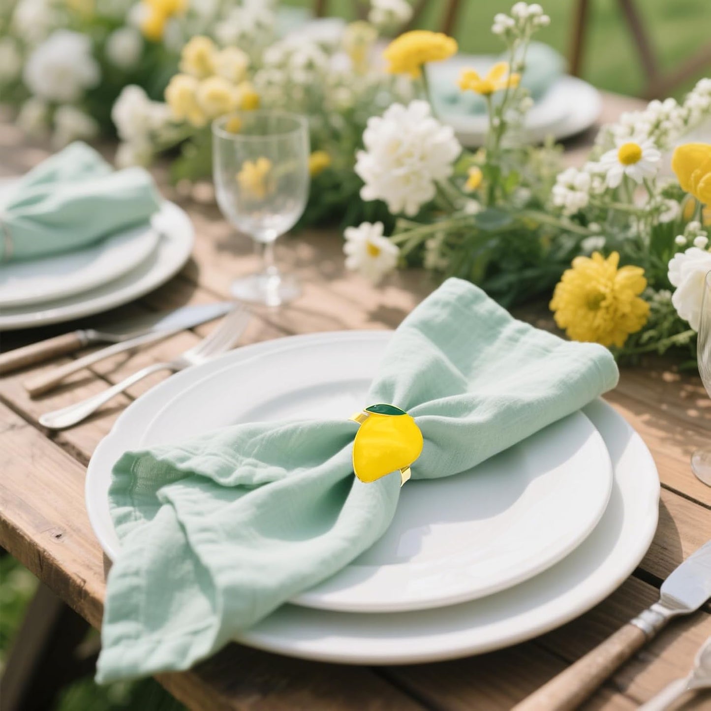 Napkin Rings Set of 6 Yellow Lemon Napkin Rings for Napkins,Gold Napkin Holders for Cloth Napkins,Rustic Napkin Ring Farmhouse Dining Table Decor,Fall Napkin Ring Holders for Garden Parties