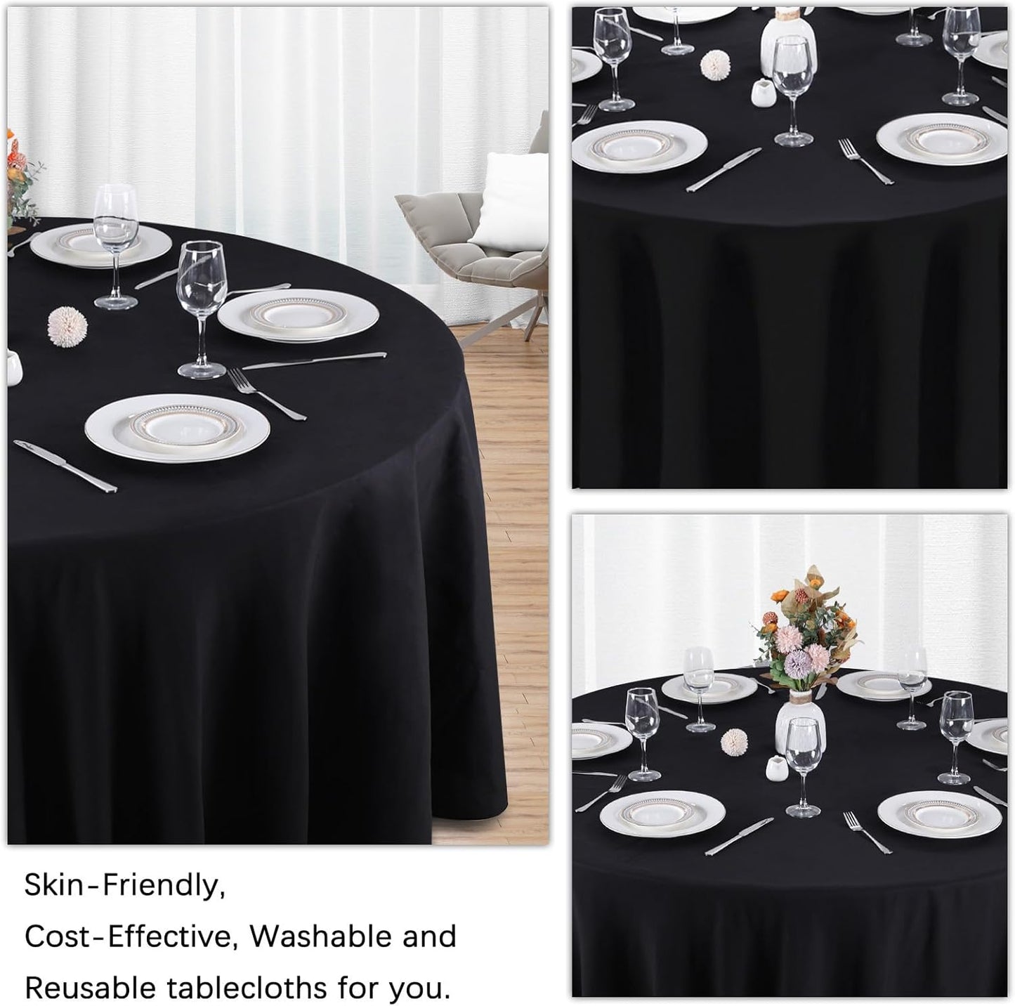 8 Pack Black Round Tablecloth 108 Inch Black Table Cloth Stain and Wrinkle Resistant Round Tablecloths Reusable and Washable Polyester Fabric Table Covers for Buffet Wedding Party and Banquet