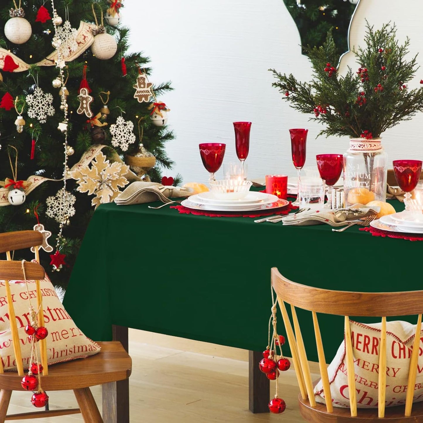 Hiasan Small Tablecloth for Square Tables - Waterproof and Spillproof Washable Fabric Table Cloth for Dining Room Kitchen Party (Hunter Green, 40 x 40 Inch)